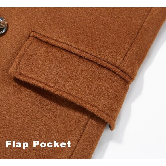 Men's Camel Luxury Full Length Trench Coat Long Wool Overcoat Winter Windbreaker - Picture 6 of 7